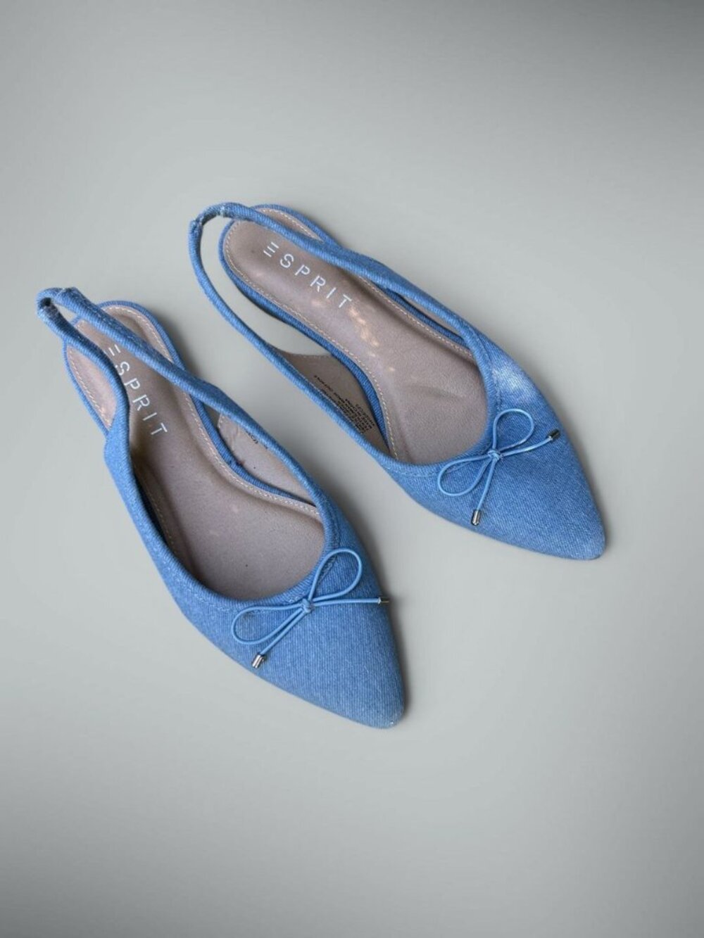 Esprit Petria Light Blue Denim Canvas Pointed Toe Slingback Flats Size 7.5